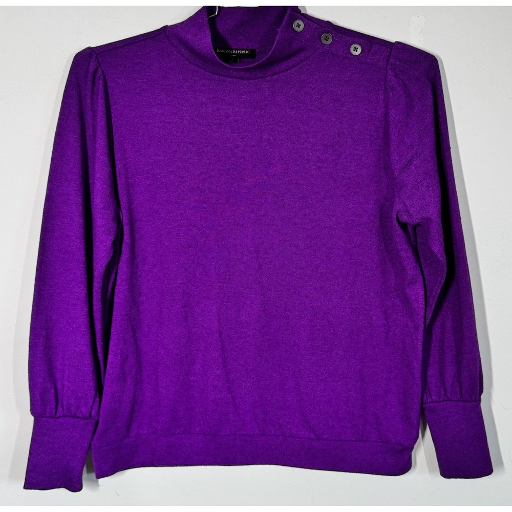 Banana Republic Mock Neck Puff Sleeve Pullover Sweater Bright Orchid Size M Work